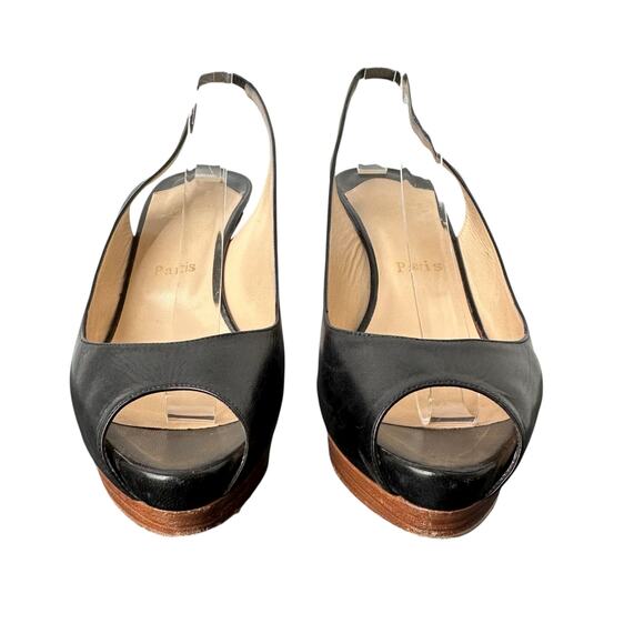 Christian Louboutin Authentic Cathay 100 Blk Platform Slingback Size 38.5/US 8.5 - Picture 2 of 8